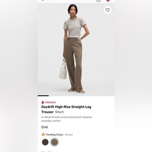 NWT LULULEMON Daydrift High-Rise Straight-Leg Trouser - short